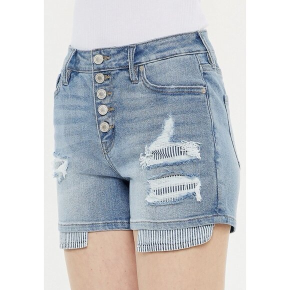 KanCan Denim Shorts Womens 14 Light Wash High Rise Button Fly 3.5 in Boho Beachy - Picture 1 of 7